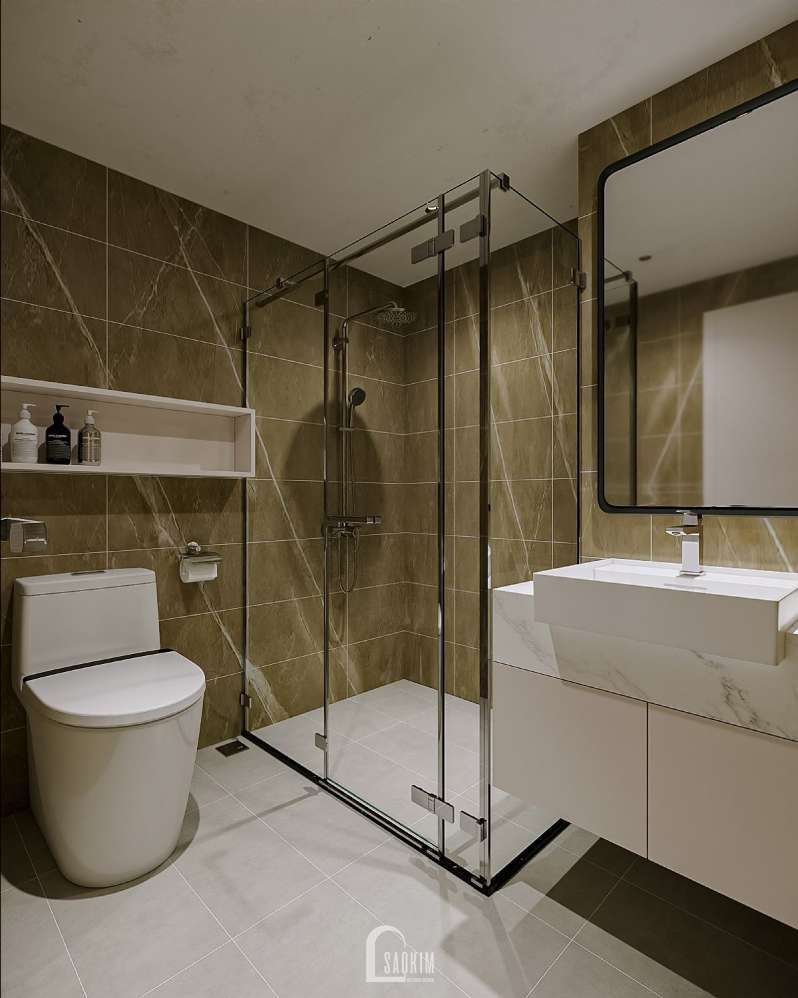 Không gian phòng tắm phong cách Koreachic mix Scandinavian tại thiết kế chung cư 1 ngủ Masteri Vinhomes Ocean Park
